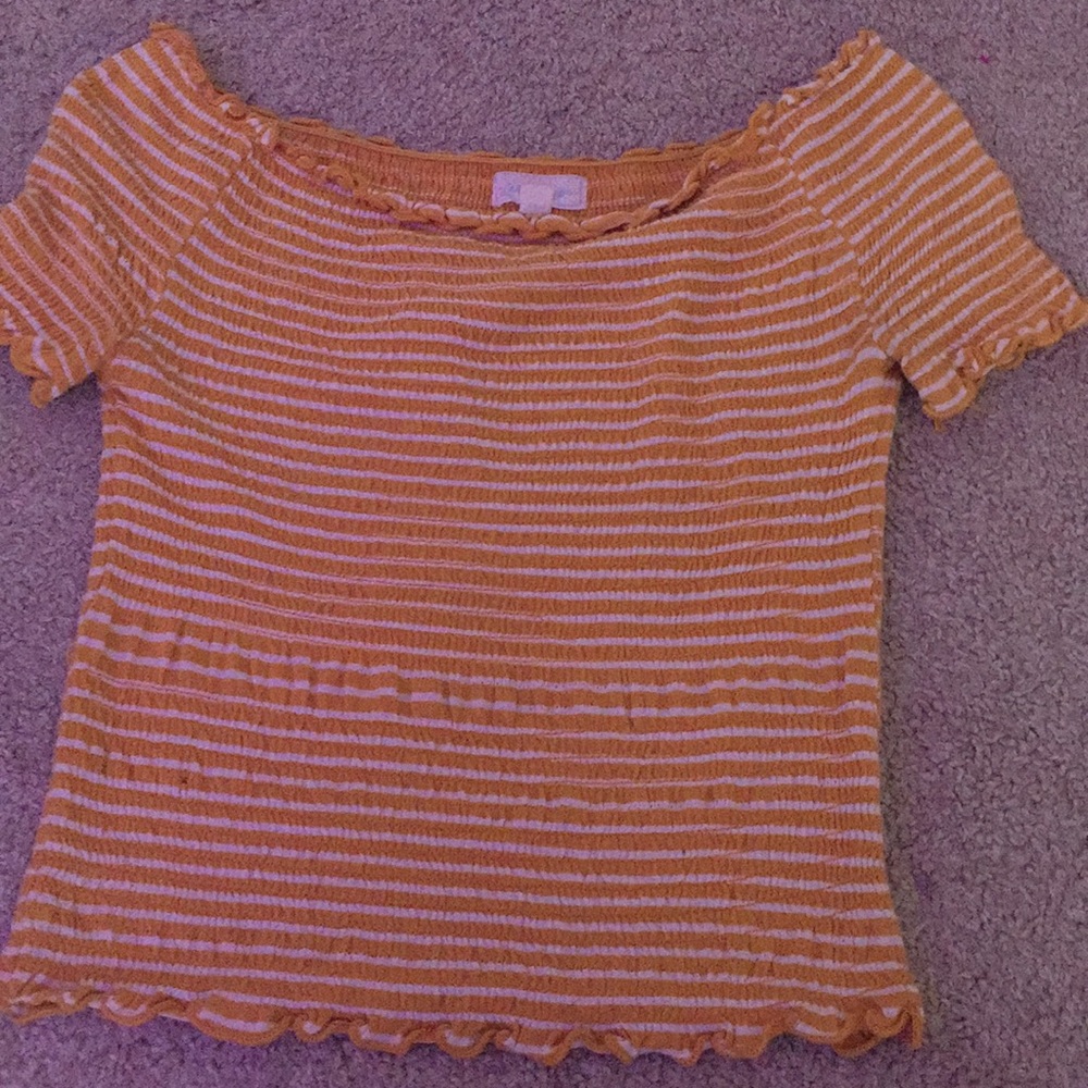 Yellow white striped crop top